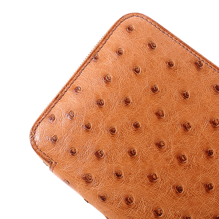 HERMES(愛(ài)馬仕) 棕色鴕鳥(niǎo)皮長(zhǎng)款拉鏈錢夾